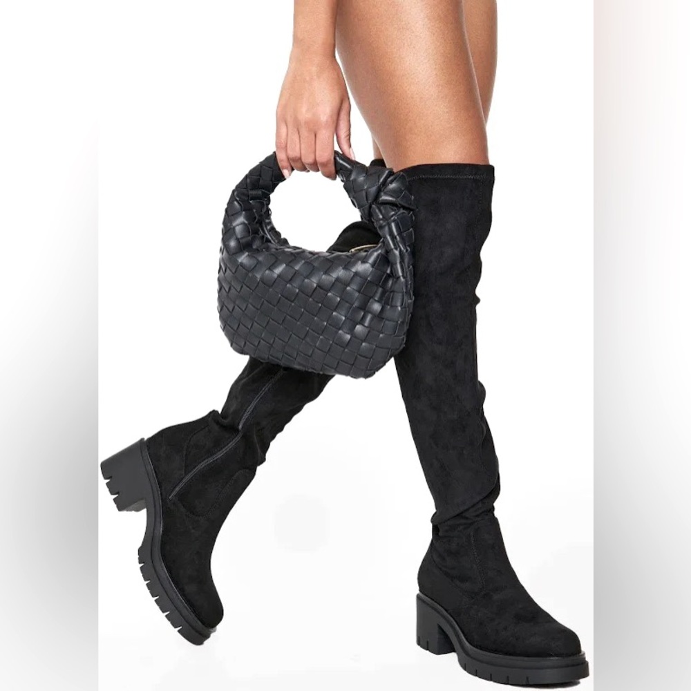 SCHUTZ Black Suede Over-the-Knee Chunky Heel Boots
